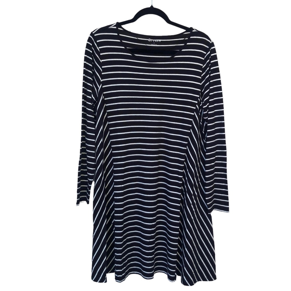 Stylus XL Long Sleeve Black Striped Dress size XL - Picture 1 of 13
